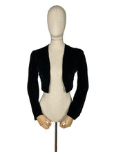 Load image into Gallery viewer, Original 1940’s Harrods Black Velvet Bolero - Cropped Jacket - Crepe Lined - Bust 32 34 *