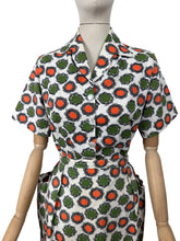Load image into Gallery viewer, Original 1950's White, Orange, Green and Black Barkcloth Blouse and Skirt Suit - Bust 38 *