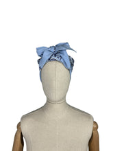 Load image into Gallery viewer, Original 1940's Triangular Crepe Scarf in Two-Tone Blue and White Paisley Print - Vintage Neckerchief