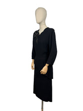Load image into Gallery viewer, Original 1940's Kay Carter Black Crepe Floral Studded Cocktail Dress - Bust 36 *