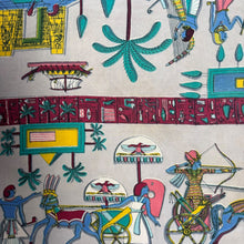 Load image into Gallery viewer, Original 1930’s Egyptian Revival Vibrant Crepe Scarf by Gaywear in Pink, Blue, Yellow and White