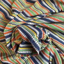Load image into Gallery viewer, Original 1940’s Cold Rayon Dressmaking Fabric in Blue, Green, Yellow, Orange and White Stripes - 40” x 140” *