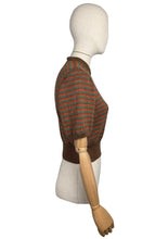 Load image into Gallery viewer, Reproduction 1940's Hand Knitted Jumper in Brown, Rust and Green Stripes - Bust 36 38