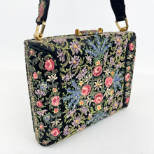 Load image into Gallery viewer, Absolutely Stunning Original 1950’s Black Handpainted Floral Beaded Evening Box Bag by Waldybag - Highly Collectible