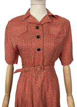 Load image into Gallery viewer, Original 1940's Belted Heavy Linen Day Dress in Orange, Black and White with Glass Button Detail - Bust 28