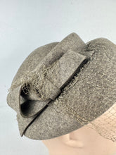 Load image into Gallery viewer, Original 1940's 1950's Mushroom Grey Felt Hat with Fine Net by Jacoll *
