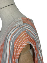 Load image into Gallery viewer, Original 1920's Volup Stripe Cotton and Lace Dress in White, Black and Orange - Bust 46