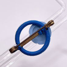 Load image into Gallery viewer, Original 1940's Blue Wartime Make Do and Mend Wire Brooch with Rose Button Detail