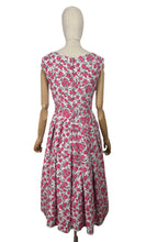 Load image into Gallery viewer, Original 1950's White, Pink and Grey Waffle Cotton Rose Print Day Dress - Bust 35 *