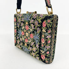 Load image into Gallery viewer, Absolutely Stunning Original 1950’s Black Handpainted Floral Beaded Evening Box Bag by Waldybag - Highly Collectible