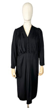 Load image into Gallery viewer, Original 1930's Volup Black Crepe Belted Day Dress with Ruffle Trim - Bust 42 44