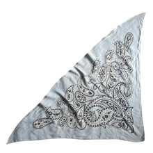 Load image into Gallery viewer, Original 1940's Triangular Crepe Scarf in Two-Tone Blue and White Paisley Print - Vintage Neckerchief