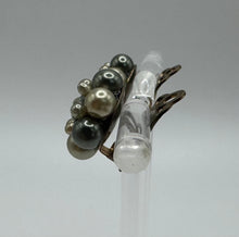 Load image into Gallery viewer, Original 1950's Mid Century Faux Pearl and Grey Clip on Flower Earrings