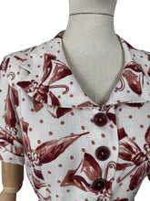 Load image into Gallery viewer, Original 1940's Fabulous Bow and Umbrella Novelty Print Linen Belted Day Dress - Bust 36