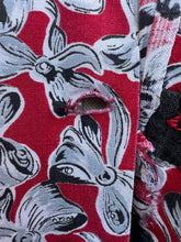 Load image into Gallery viewer, Original 1940's Novelty Print Day Dress with Bow Print in Red, Black and Grey - Bust 34