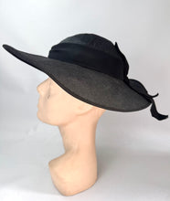 Load image into Gallery viewer, Original 1930's Inky Black Straw and Grosgrain Straw Summer Hat *