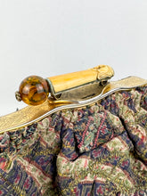Load image into Gallery viewer, Antique Late Victorian Stripe Brocade French Clutch Bag with Bone and Amber Clasp