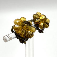 Load image into Gallery viewer, Original 1950's Mid Century Faceted Golden Glass Bead Clip on Flower Earrings