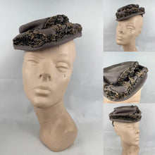 Load image into Gallery viewer, Original Early 1940's Grey Felt Topper Hat with Beading by Bernice Charles
