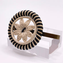 Load image into Gallery viewer, Original 1940's Black and White Wartime Make Do and Mend Wirework Brooch with Flower Button Middle *