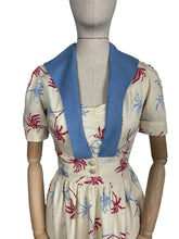 Load image into Gallery viewer, Original Petite Fitting 1940's 1950's Novelty Print Dress and Jacket Set with Palm Tree Print in Red, White and Blue Cotton Rayon - Bust 32"