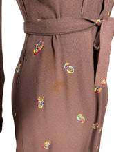 Load image into Gallery viewer, Original 1930’s Chocolate Brown Long Sleeved Crepe Day Dress with Button Back and Original Belt - Bust 34 36