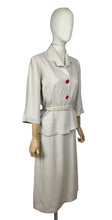 Load image into Gallery viewer, Original 1940's Beige Lightweight Wool Belted Summer Suit with Bright Red Buttons - Bust 40