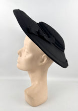 Load image into Gallery viewer, Original 1940's 1950's Inky Black Fabric Platter Hat with Loop Trim