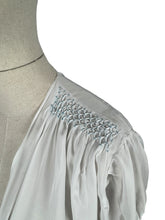 Load image into Gallery viewer, Original 1940's White Crepe Dressing Robe with Ice Blue Smocking Detail - Bust 34 36 *