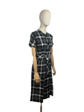 Load image into Gallery viewer, Original 1950's Black, Purple, White and Teal Plaid Cotton Belted Day Dress - Bust 32 34 *