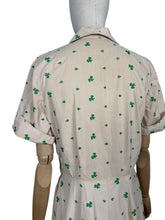 Load image into Gallery viewer, Original 1940's 1950's Beige Cotton Day Dress with Vibrant Green Bow Embroidery - Bust 38 *