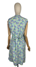 Load image into Gallery viewer, Original 1940's Floral Wraparound Apron in White, Purple, Blue and Green - Pretty Pinny - Bust 32 34 36