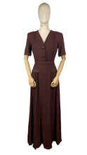 Load image into Gallery viewer, Original 1940's Chocolate Brown Crepe Full Length Belted Evening Dress with Bead and Sequin Trim - Bust 34" 35"