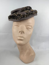 Load image into Gallery viewer, Original Early 1940's Grey Felt Topper Hat with Beading by Bernice Charles