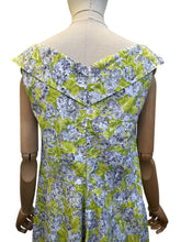 Load image into Gallery viewer, 1950's Style Cotton Day Dress in Chartreuse Green, Black and White Floral Print - Bust 37