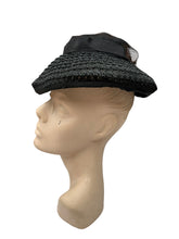 Load image into Gallery viewer, Original 1940's Black Straw Hat with Net Ruffle Trim and Grosgrain Band