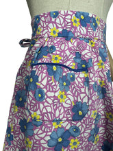 Load image into Gallery viewer, Original 1940's Feed Sack Apron - White Ground with Pink Leaves and Flowers in Blue and Yellow