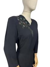 Load image into Gallery viewer, Original 1940's Kay Carter Black Crepe Floral Studded Cocktail Dress - Bust 36 *