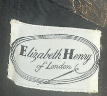 Load image into Gallery viewer, Original 1950's Elizabeth Henry of London Black and Metallic Gold Wiggle Cocktail Dress with Back Drapes - Bust 36