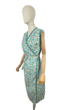 Load image into Gallery viewer, Original Volup 1940's Cotton Wraparound Apron in White, Green and Blue Floral - Bust 40 42 44 46 *
