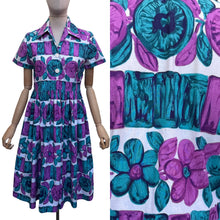 Load image into Gallery viewer, Original 1950's Cotton Dress in White, Green, Pink and Blue - Bust 36