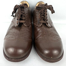 Load image into Gallery viewer, Original 1930's 1940's Warm Brown Leather Lace Up Shoes with Punch Detail - UK 6 or 6.5