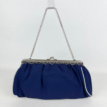 Load image into Gallery viewer, Charming Original 1950's Evening Bag by RFC in Blue with Etched Chrome Frame and Original Mirror