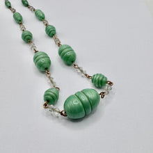 Load image into Gallery viewer, Original Art Deco Green Satin Glass Necklace with Clear Spacers