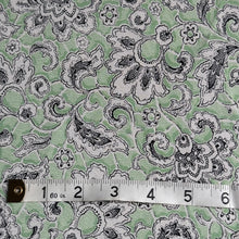 Load image into Gallery viewer, Original 1930's or 1940's Mint Green Crepe Dressmaking Fabric with White and Black Paisley Print - 35" x 120"