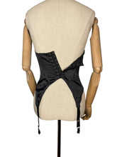 Load image into Gallery viewer, Original 1940's or 1950's Inky Black Satin and Lace Boned Corset with Garter Straps - Bust 32