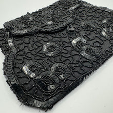 Load image into Gallery viewer, Original 1930's 1940's Black Beaded and Sequin Evening Purse - Sweet Little Bag *