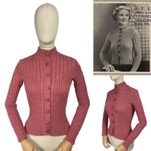 Load image into Gallery viewer, Reproduction 1930's Cable Knit Cardigan with Long Sleeves in Old Pink - Bust 35