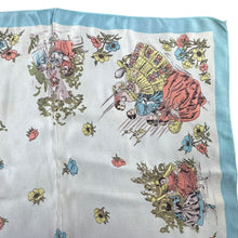 Load image into Gallery viewer, Original 1940's or 1950's Silk Crepe Scarf with Beautifully Intricate Victorian Scenes - Great Headscarf