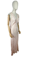Load image into Gallery viewer, Original 1930's Bias Cut Jacquard Silk Nightdress with Lace Trim - Bust 34 36 *
